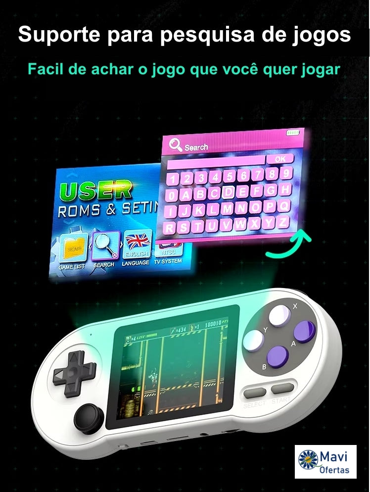 Console de Jogos Portátil Snes Retrô Com 6000 Jogos Tela 3" polegadas